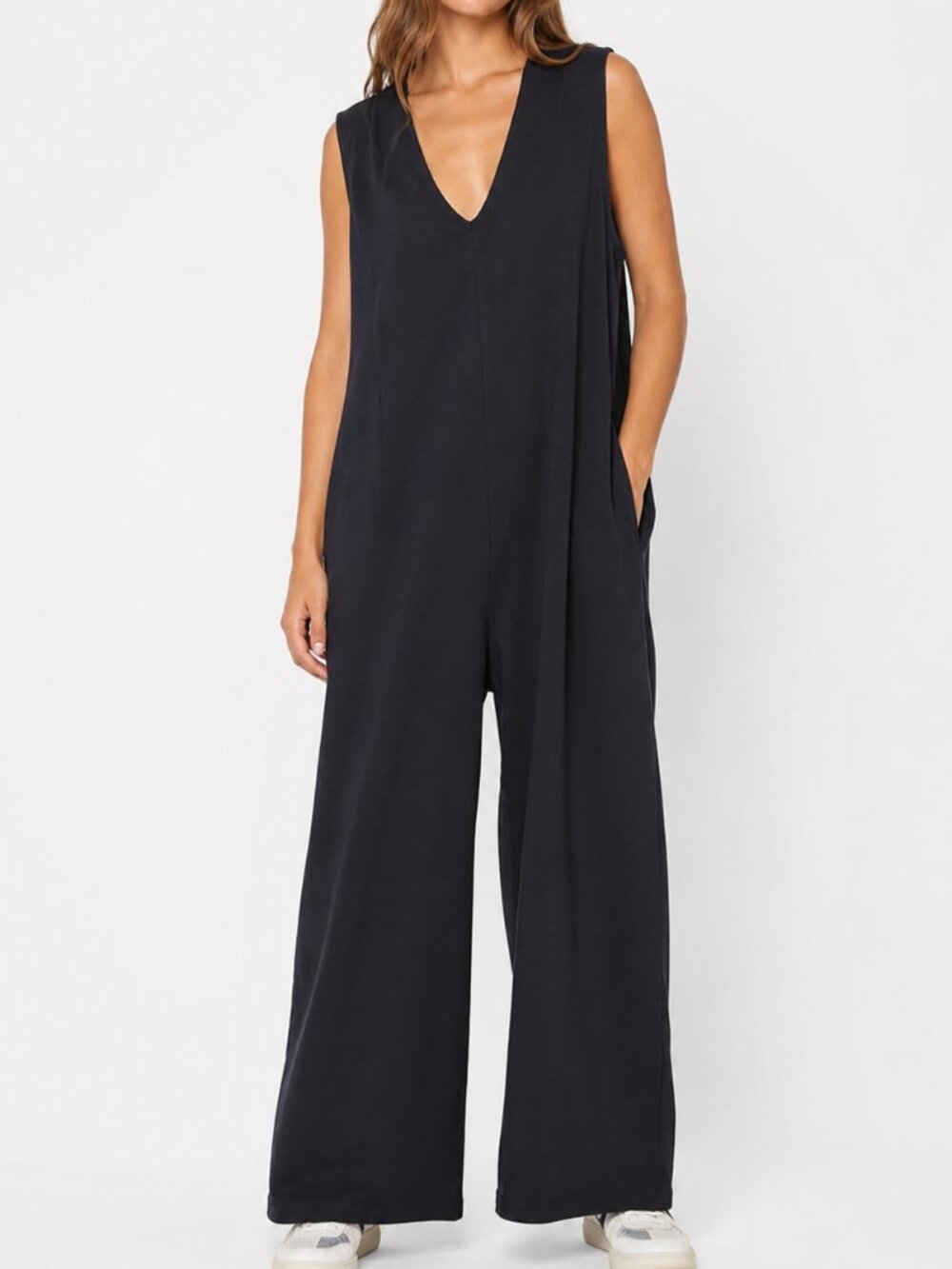 FP Beach Fulton Wide Leg Oversized Jumpsuit black ribbed Sz M